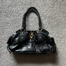 Francesco Biasia Secret Love Satchel Handbag Black Large Gold Hardware Leather