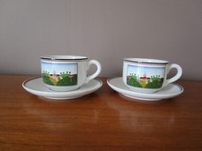 2 Villeroy & Boch Tea Cups & Saucers Naive Design Laplau Landscape / Duck