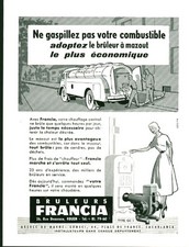 Publicité ancienne bruleurs à mazout FRANCIA 1953 issue de magazine