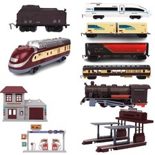 Lot de trains miniatures de construction avec voie ferrée simulée et wagons po