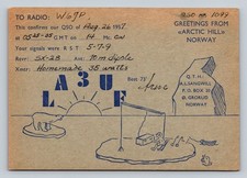 Ham Radio QSL LA3UF Norway Arctic Hill 1957 SX-28 14 Mc CW Dipole