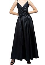 Jupe Longue Maxi Évasée Large Éco-Cuir Avec Ceinture Structurée 4101