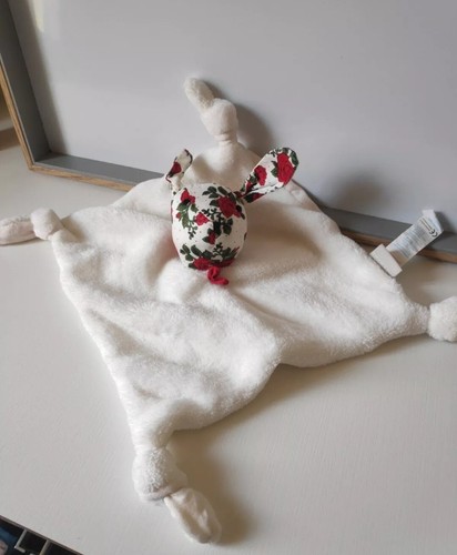 Doudou plat lapin blanc rouge