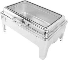 Chafing Dish Couvercle en Verre Hydraulique Buffet Réchaud - 9L Or Acier Inoxyda