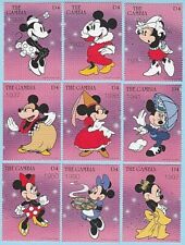 DISNEY MINNIE MOUSE STAMP SET 1997 THRU THE YEARS GAMBIA 9 STAMPS UNUSED POSTAGE