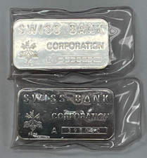 1980 Lot of Two Vintage Swiss Bank 1 oz Silver Bars Consecutive Serial Numbers