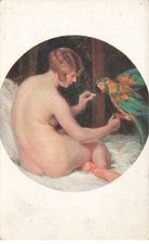 Nude - painting - Maliquet - woman with parrot - Salon de Paris