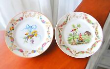 Paris ou Limoges. Pair of Porcelain Wedding Plates Flowers and Birds