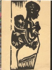 CONGO BELGE carte postale Dessin : femme portant son bébé sur le dos / 2 timbres