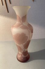 ELEGANT GLASS PASTE VASE ROSE DECOR MONOGRAM TO IDENTIFY DLG GALLÉ