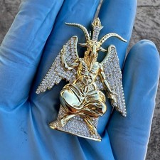 4.00Ct Round Real Moissanite Baphomet Satan Devil Pendant 14K Yellow Gold Plated