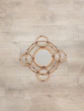 Miroir Mural Rotin Cerclé Vintage Années 60 70 Vannerie Soleil Hippie Ethnique 
