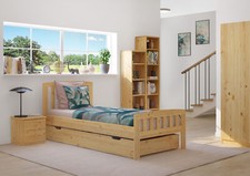 Lit simple classique pin massif naturel 90x200 accessoires en option 