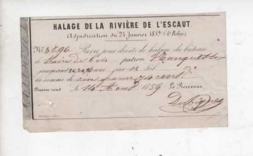 Reçu 1859 halage rivière - -,