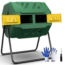 43 Gallon Dual-Chamber Garden Compost Bin 360° Rotating Compost Tumbler Green