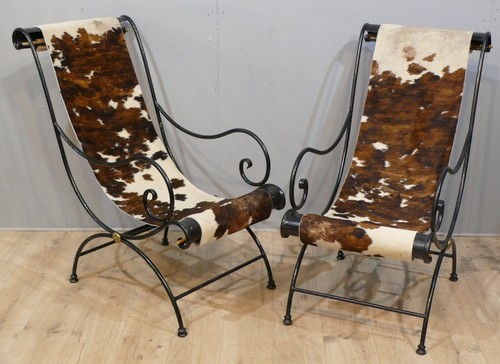 Paire fauteuils fer forgé - fer,