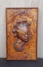 Women's Face Sculpture DRC Signed CHENGE BARUTI Authentic Copper Rejected Engraved