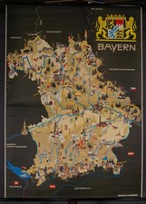 Picture Map Bavaria Rollable Wall Chart Poster Vintage Countrycore Mural