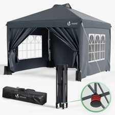 VOUNOT Tonnelle de Jardin 3x3m POP UP avec portes et fenetres Gris