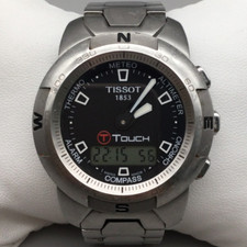 Tissot T Touch Watch Men 42mm Silver Tone Black Dial Swiss New Battery 6.75"