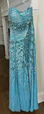 Sherri Hill Aqua Teal Beaded Strapless Gown 6 Prom Pageant Formal Evening Dress