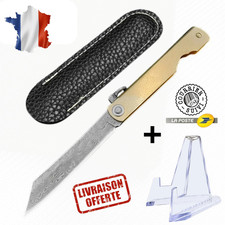 Mini Couteau Pliant Collection Style Higonokami Effet Damas + Étui Cuir PU 🇫🇷
