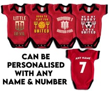 Personalised Name &No Man Utd Baby Grow, Football Born To Play Daddy Love United
