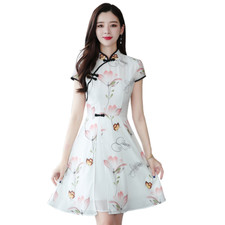 Femme Qipao Robe Floral Maille