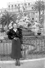 Woman with Fur Stole Fountain Sculpture - Antique Photo Negative Year. 1930
