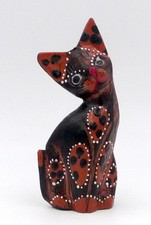 Chat bengal panthère léopard en bois sculpté et peint artisanat Bali 10,5 cm