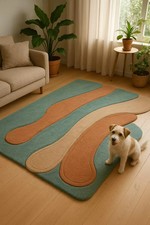 Tapis en laine mélangée touffeté à la main : tapis ondulé abstrait moderne, r...