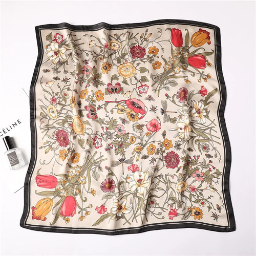 Foulard soie imprimé fleurs - foulard,