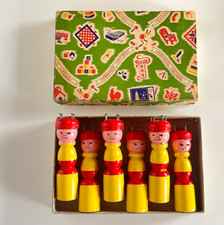 ANTIQUE TOY - NICE BOX OF 6 PAINTED WOODEN KNITWEAR - FERNAND NATHAN - 1950