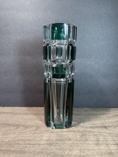Val St Lambert Emerald Clear Crystal Vase 7 3/4 Inches Signed Art Deco Style