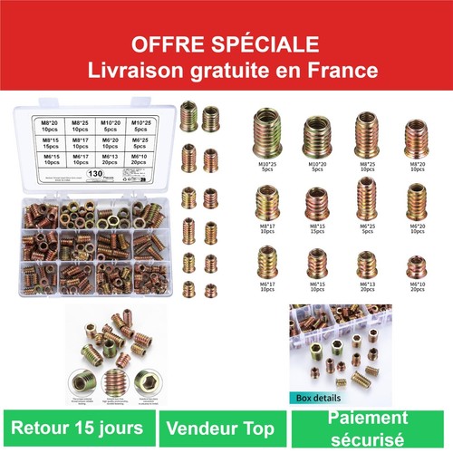 130 pcs inserts filetés bois - 130,