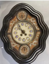 Napoleon III Ox Eye Alabaster Mother of Pearl Clock Gold Cartridges - Untested