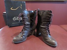 DIBA DARK BROWN  LACE UP HI-HEELED COMBAT STYLE MID-CALF BOOTS SHOES 9.5 M
