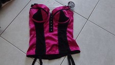 GUEPIERE CORSET PORTE JARRETELLES ROSE/NOIR TAILLE 85A  "ESCORT LINGERIE" NEUVE