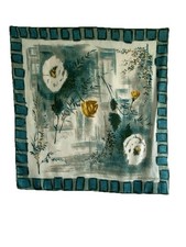 Poule De Chauvigny Blue Flower Silk Women’s Scarf 30"/30" VGC