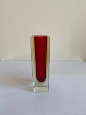 Vase Verre Murano Sommerso Seventies design facettes hauteur 14cm
