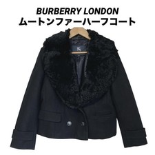 ●Used luxury Burberry London Mouton Fur Wool Blouson Half Coat