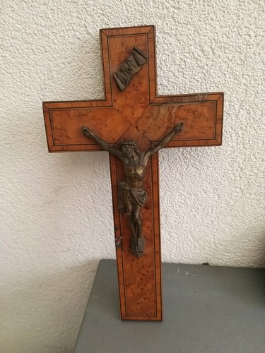 Crucifix ancien bois bronze - bois, et