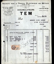 PARIS (IX°) ELECTRIC METALWORK / ACCUMULATORS "TEM" in 1930