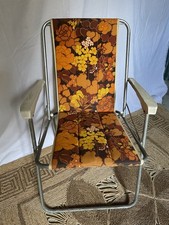 Chaise de camping pliante motifs floraux orange rouge vintage années 70 retro n2
