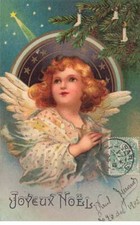 Clapsaddle - Merry Christmas - Angel Looking at a Starry Sky