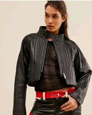 We The Free Trixie Mini Moto Lamb Leather Jacket Black Womens SIZE Medium $498