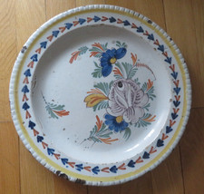 Large OLD DELFT EARTHENWARE DISH?  18th or 19th century floral decorations 35 cm