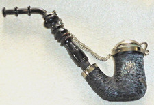 Vintage BBK Swiss Tobacco Hunting Pipe, Horn Stem, Buck & Flower Embellishments