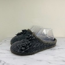 Garnet Hill Haflinger Charisma Charcoal Wool Flower Slippers Women’s Size 8
