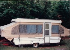 vintage color photo pop up camping camper trailer
